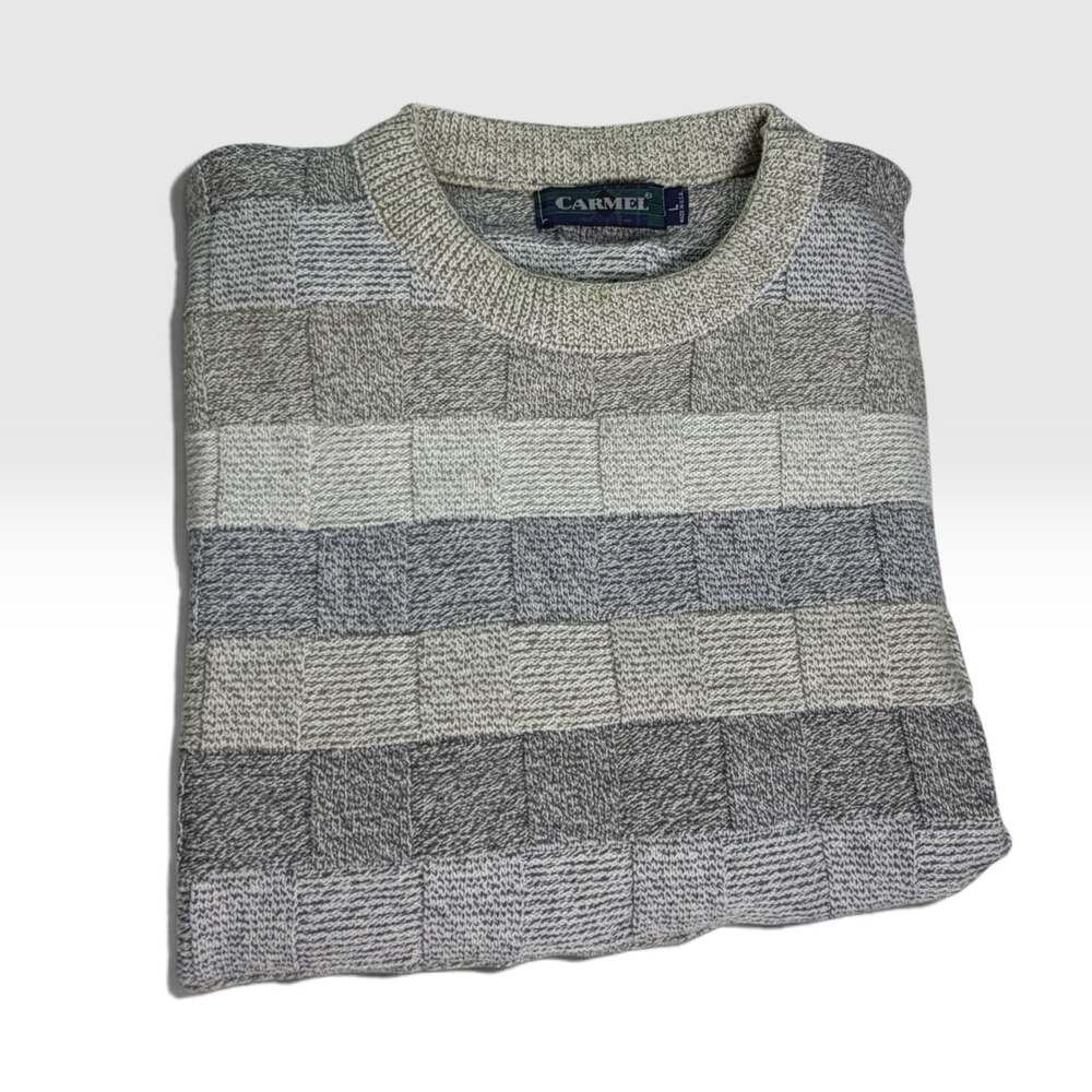 Trie Vintage 90s USA Made Waffle Knit Crewneck Sweater Oversized L